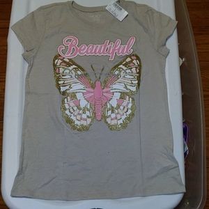 Girls pink and gold butterfly shirt Sz 10/12